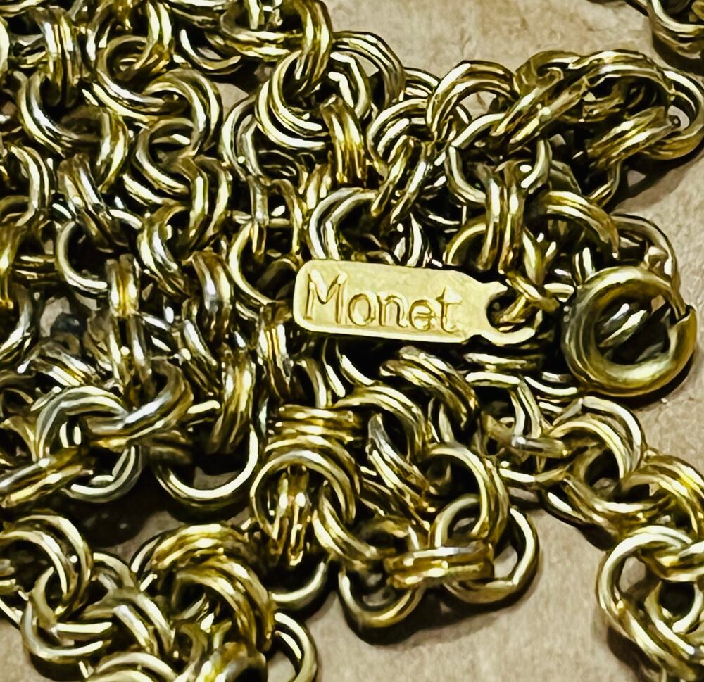 Vintage MONET GOLD TONE NECKLACE Rolo Round Chain Double Link CLASSY! Rare Singl